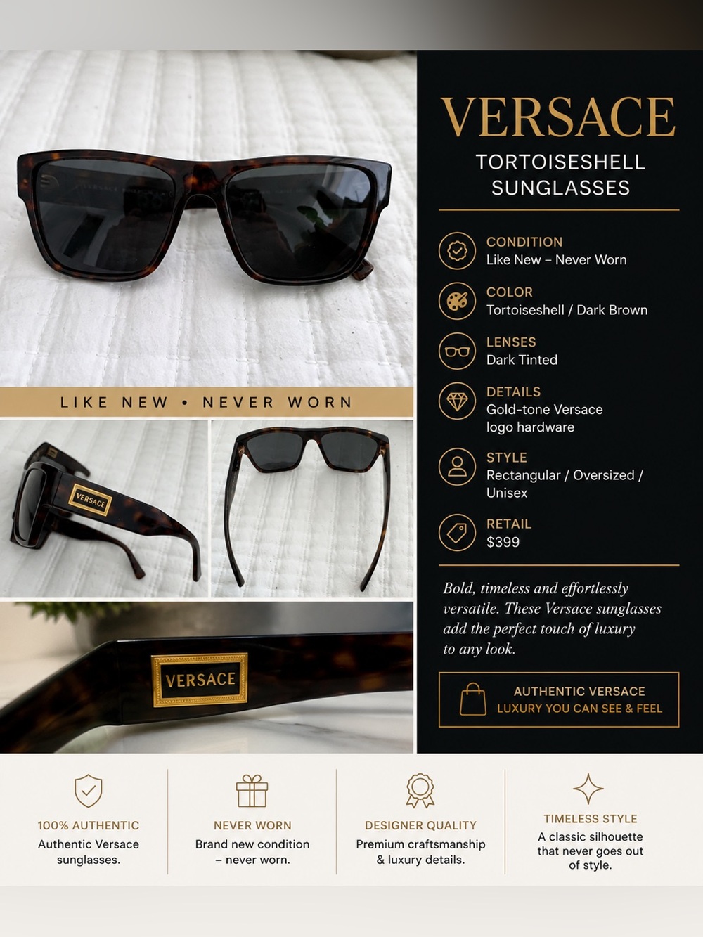 Versace Tortoiseshell Dark Brown Sunglasses